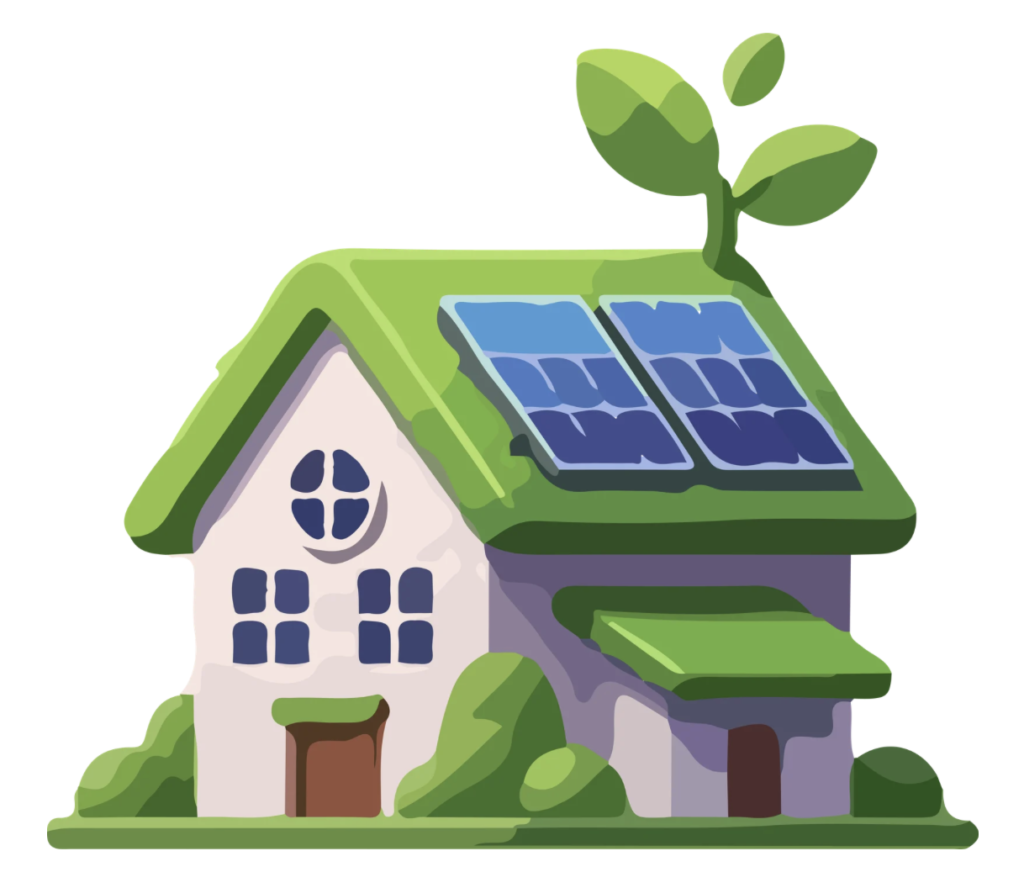 House with the solar panels on top with a tree in the back.