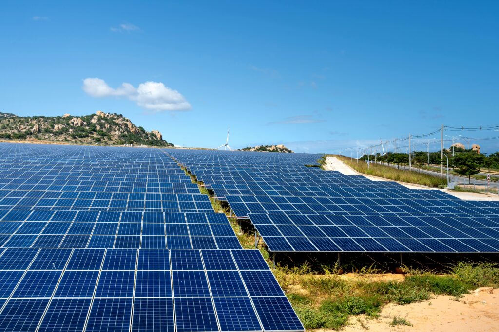 Solar Panels in Hyderabad. Solar farm in a green field near hyderabad